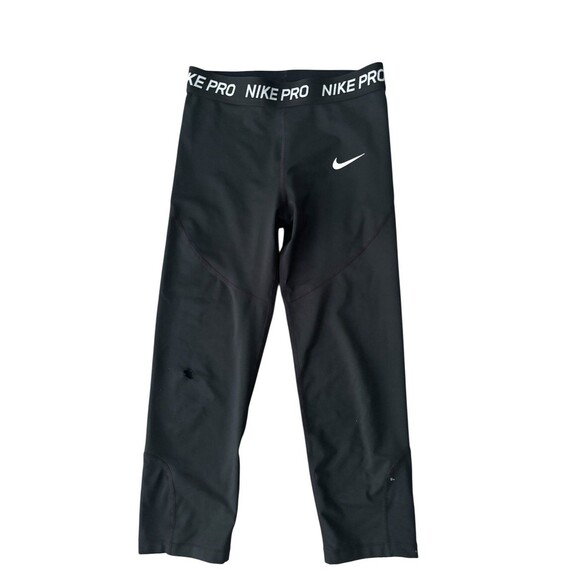 Nike Pro Girls Cropped Black Compression Leggings w/ Mesh Detail on Side Size XL - Picture 1 of 9